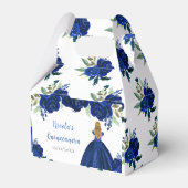 Blonde Hair Princess Navy Floral Quinceanera Geschenkschachtel (Rückseite)