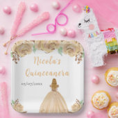 Blonde Hair Princess Peach Floral Quinceanera Pappteller (Party)