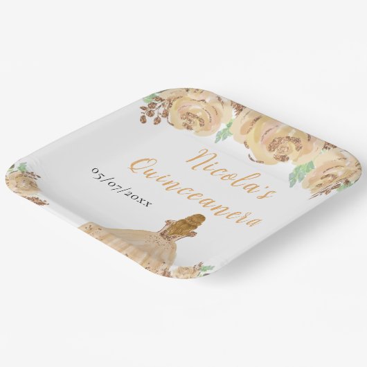 Blonde Hair Princess Peach Floral Quinceanera Pappteller (Gewinkelt)