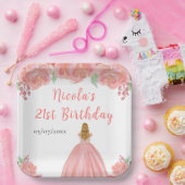 Blonde Hair Princess Pink Floral Birthday Party Pappteller (Party)