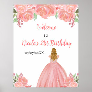 Blonde Hair Princess Pink Floral Geburtstag Willko Poster
