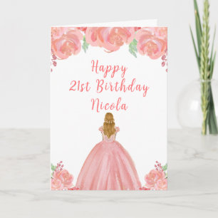 Blonde Hair Princess Pink Floral Geburtstagsparty Karte