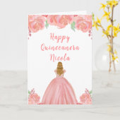 Blonde Hair Princess Pink Floral Quinceanera Karte (Gelbe Blume)
