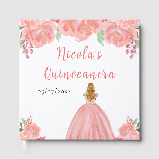 Blonde Hair Princess Pink Quinceanera Guest Book Gästebuch (Vorderseite)