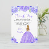 Blonde Hair Princess Purple Floral Birthday Party Dankeskarte (Stehend Vorderseite)