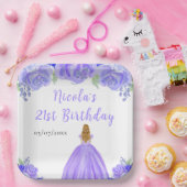 Blonde Hair Princess Purple Floral Birthday Party Pappteller (Party)