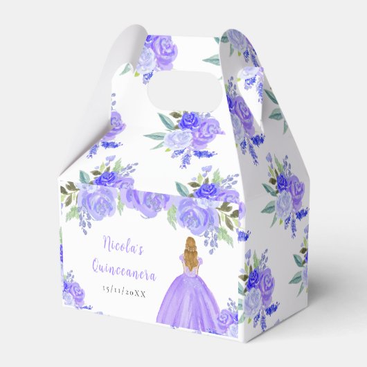 Blonde Hair Princess Purple Floral Quinceanera Geschenkschachtel (Vorderseite)