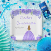 Blonde Hair Princess Purple Floral Quinceanera Pappteller (Party)