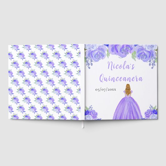 Blonde Hair Princess Purple Quinceanera Guest Book Gästebuch (Voll)