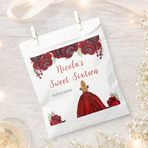 Blonde Hair Princess Red Floral 16 . Geburtstag Geschenktütchen