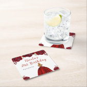 Blonde Hair Princess Red Floral Birthday Rechteckiger Pappuntersetzer (Vor Ort)