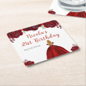 Blonde Hair Princess Red Floral Birthday Rechteckiger Pappuntersetzer (angewinkelt)