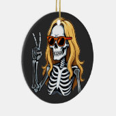 Blonde Hair Skeleton Giving Peace Sign Keramik Ornament (Rechts)