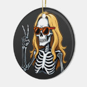 Blonde Hair Skeleton Giving Peace Sign Keramik Ornament (Links)