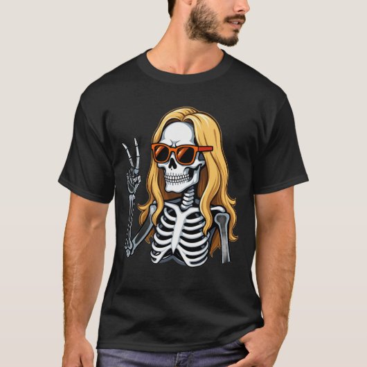 Blonde Hair Skeleton Giving Peace Sign  T-Shirt (Vorderseite)