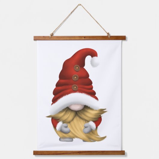 Blonde-Haired Christmas Gnome Family – Wood-Topped Wandteppich Mit Holzrahmen (Vorderseite 2)