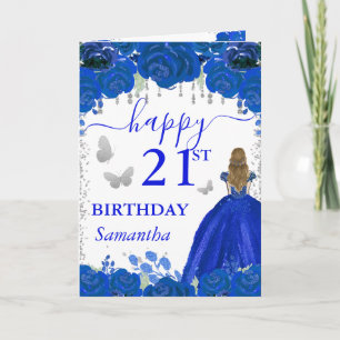 Blonde Haired Princess Royal Blue Dress Birthday Karte