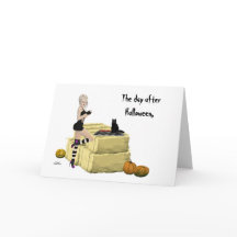 Blonde Hexe Button Up Girl Halloween Grußkarte