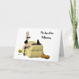 Blonde Hexe Button Up Girl Halloween Grußkarte Karte