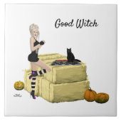 Blonde Hexe Button Up Girl Keramik Tile Fliese (Vorderseite)