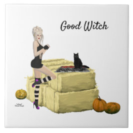 Blonde Hexe Button Up Girl Keramik Tile Fliese