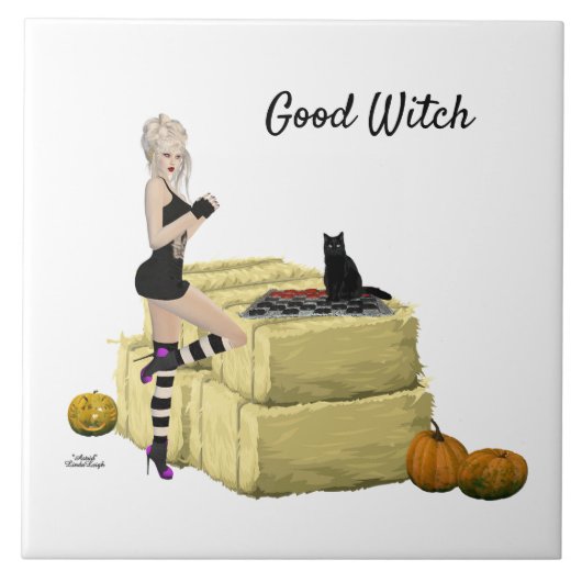 Blonde Hexe Button Up Girl Keramik Tile Fliese (Vorderseite)