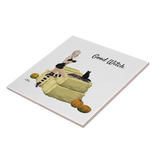 Blonde Hexe Button Up Girl Keramik Tile Fliese (Seite)