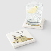 Blonde Hexe Button Up Girl Stone Untersetzer (Seitenansicht)