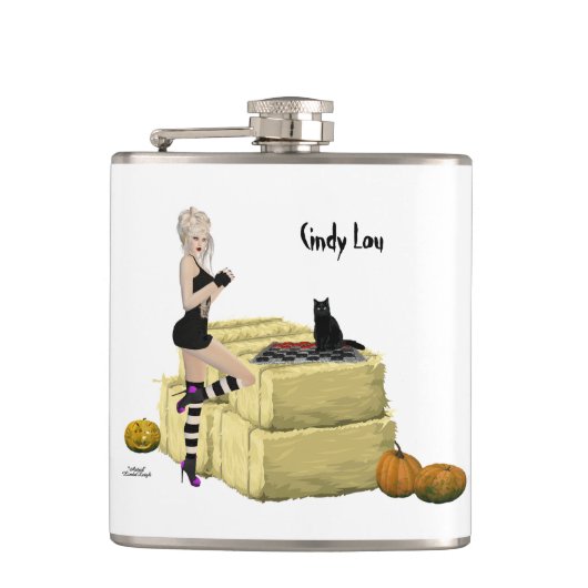 Blonde Hexe Button Up Girl Vinyl Wrapped Flask Flachmann (Vorderseite)