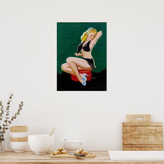 Blonde in Blue Slippers Button hoch Poster (Küche)