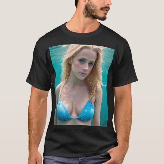 Blonde in einem Bikini-Unterwasser-T - Shirt (Vorderseite)