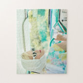 Blonde in einem türkisfarbenen Thunderbird der 50e Puzzle (Vertikal)