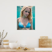 Blonde in einer Bikini-Unterwasserfotografie Poster (Küche)