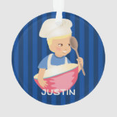 Blonde Junge Koch, der Schüssel personalisiert Ornament (Rückseite)