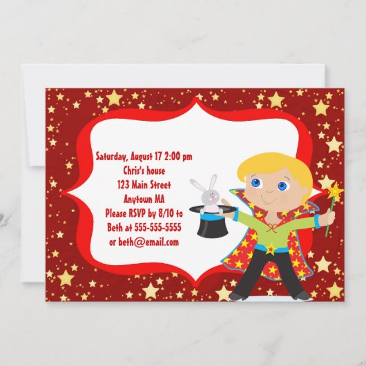 Blonde Jungen-Magier-Geburtstags-Party Einladung (Vorderseite)