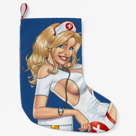 Blonde Krankenschwester in der Uniform Strümpfe Kleiner Weihnachtsstrumpf
