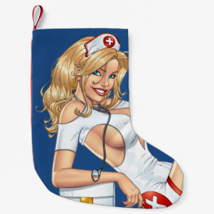 Blonde Krankenschwester in der Uniform Strümpfe Kleiner Weihnachtsstrumpf