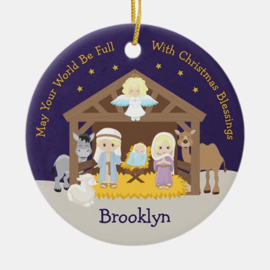 Blonde-Krippe Keramik Ornament (Vorne)