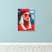 Blonde Lady in Rot Leinwanddruck (Insitu (Holzboden))