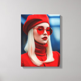 Blonde Lady in Rot Leinwanddruck