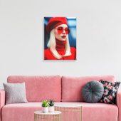 Blonde Lady in Rot Leinwanddruck (Insitu (Wohnzimmer))