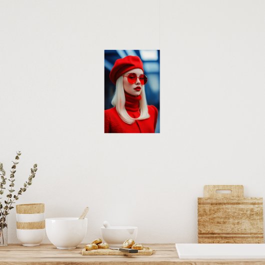 Blonde Lady in Rot Poster (Küche)