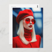 Blonde Lady in Rot Postkarte (Vorne/Hinten)