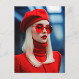 Blonde Lady in Rot Postkarte