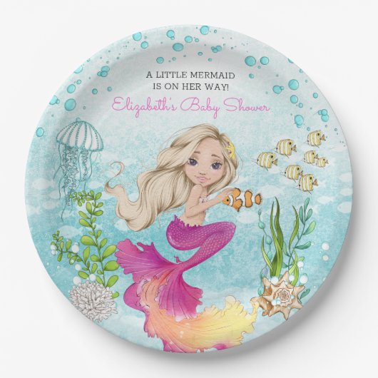 Blonde Little Mermaid Baby Duschpapier Teller (Vorderseite)