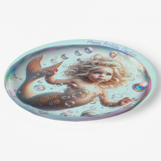 Blonde Little Mermaid Bubble Pappteller (Schrägansicht)