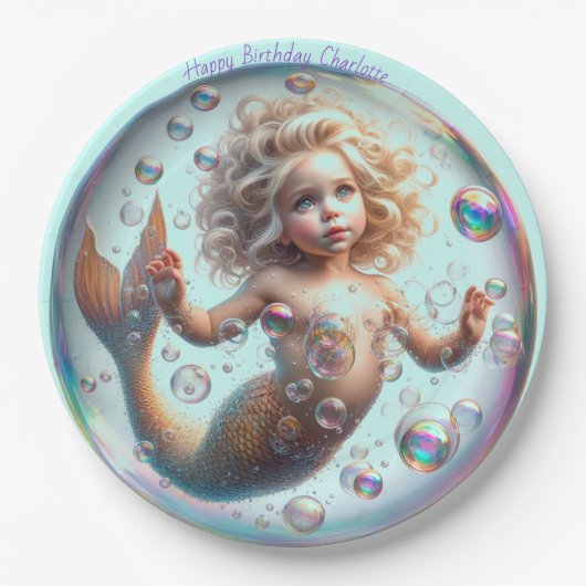 Blonde Little Mermaid Bubble Pappteller (Vorderseite)