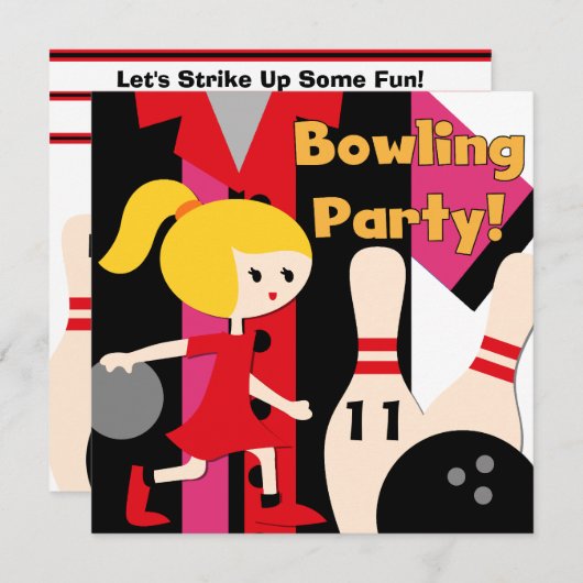 Blonde Mädchen-Bowlings-Party Einladungen (Vorne/Hinten)