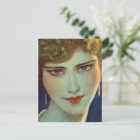 Blonde Mädchen mit Ohrringen Postkarte (Stehend Vorderseite)