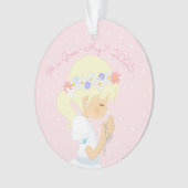 Blonde Mädchen-Rosenkranzperle-erste Kommunion Ornament (Vorderseite)